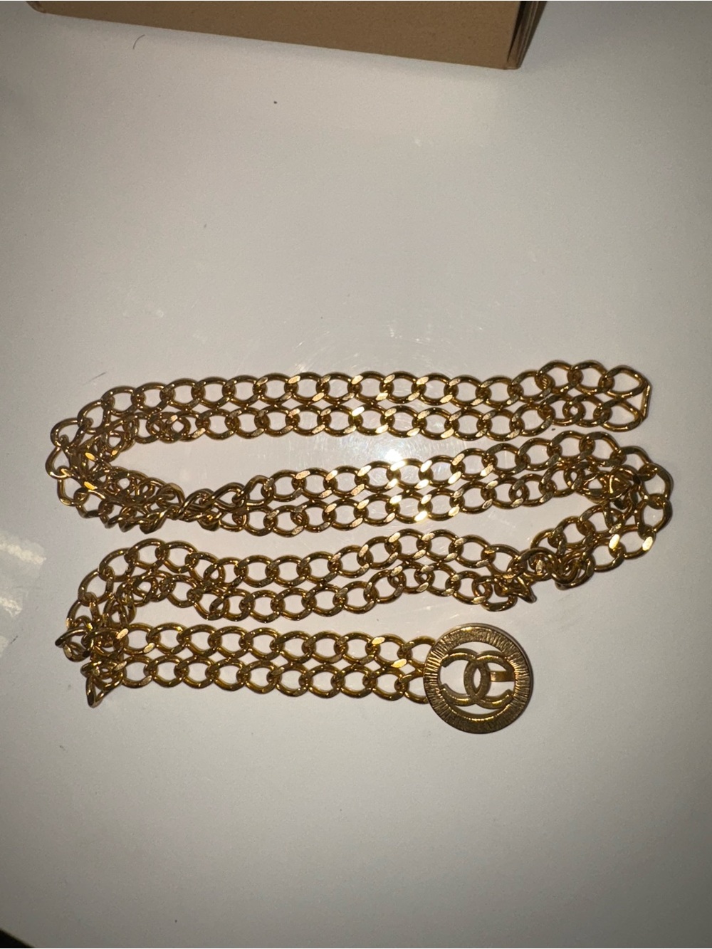 CHANEL Gold-Tone Double Chain Belt with CC Medallion